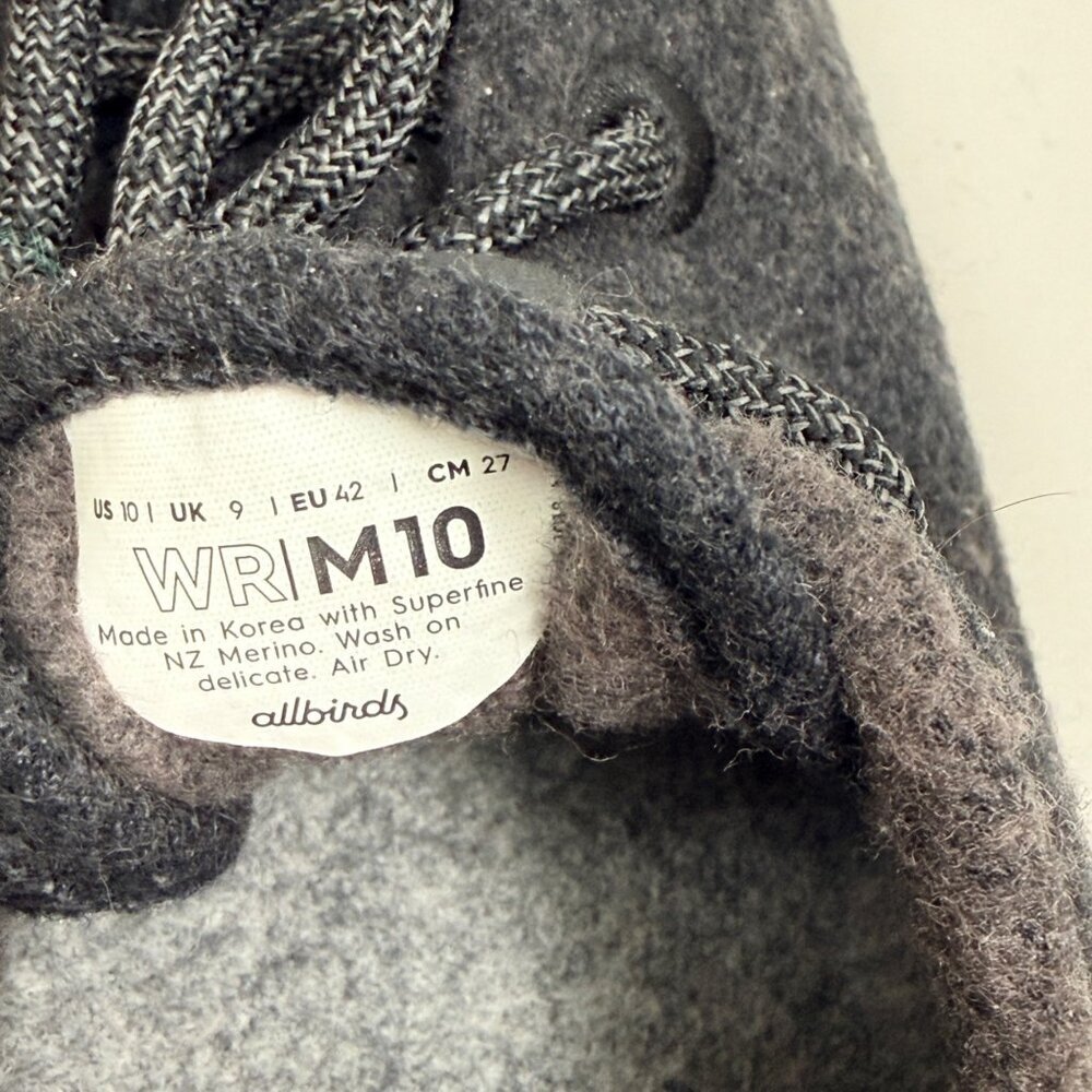 ALLBIRDS Wool Flannel Sneakers Mens Size 10 Gray Merino Wool LaceUp Comfort Shoe - Picture 9 of 13